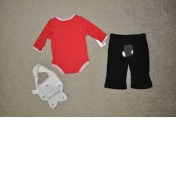 *Christmas Star Set 0/3 months Bon Bebe Red Bodysuit, Pants & Bib 3 Pc Unisex - Picture 7 of 7